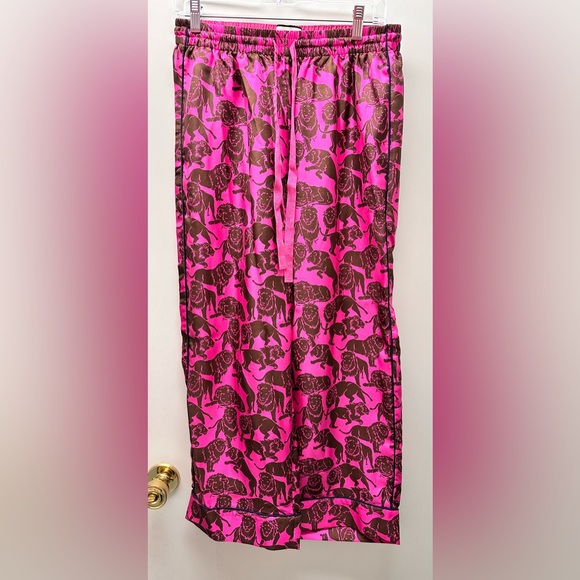 J Crew Collection Silk Twill Relaxed Pant in Sleepy Lion Print Size 8 - Picture 1 of 3